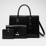 Ensemble Luxe 3 Pièces en Similicuir Effet Croco