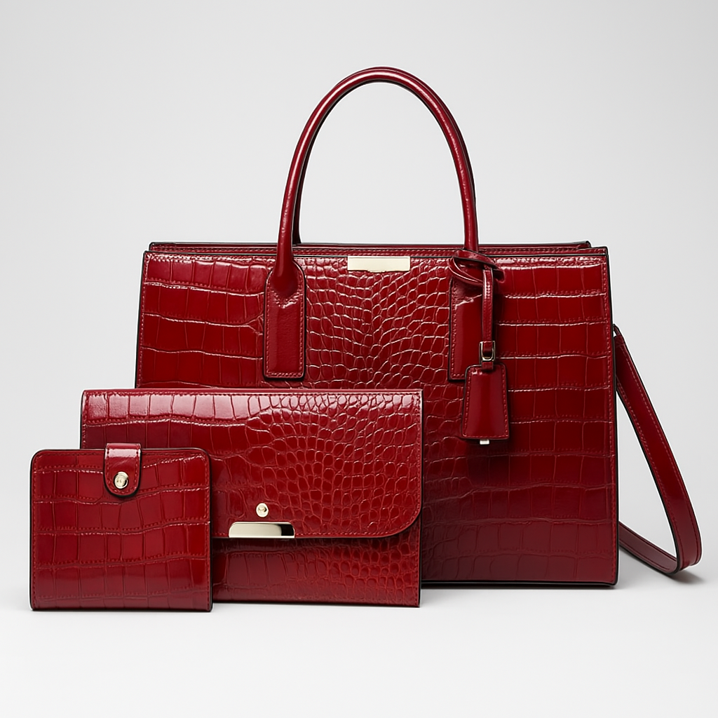 Ensemble Luxe 3 Pièces en Similicuir Effet Croco