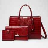 Ensemble Luxe 3 Pièces en Similicuir Effet Croco