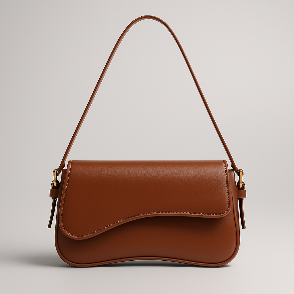 Sac Épaule à Rabat Courbé – Noir & Marron