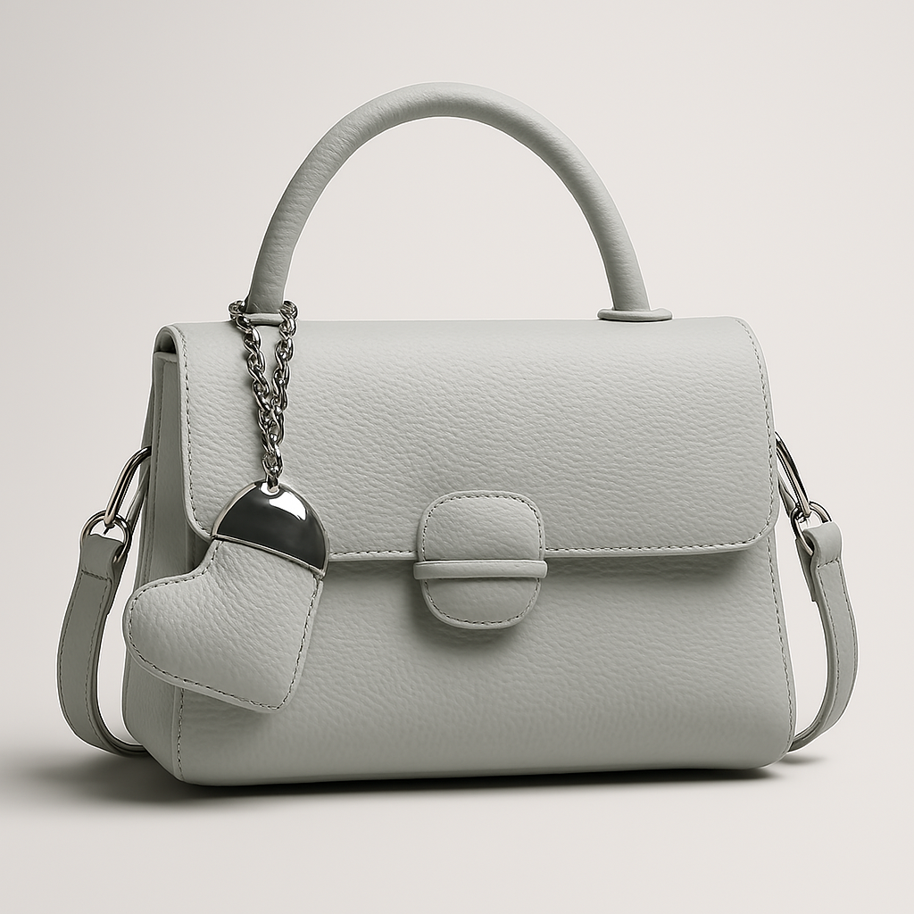 Sac à Main “Cœur Élégant” – Gris Perle avec Anse & Bandoulière