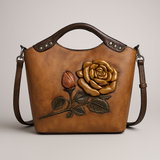 Sac Fourre-Tout en Similicuir avec Motif Rose en Relief – Élégance Romantique